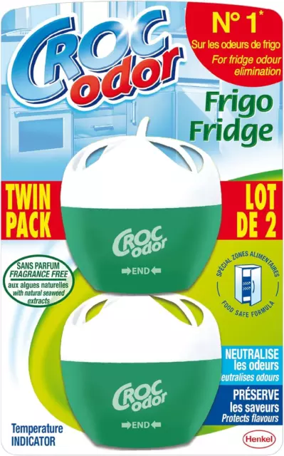 Croc'Odor Fridge Deodoriser, Twin Pack, Unscented, Food Safe Formular with - 2 x