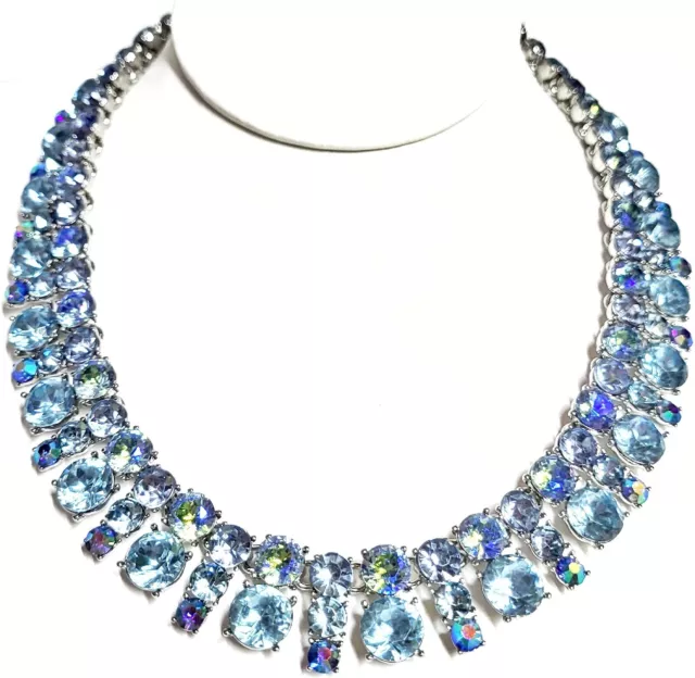 INC International Concepts Crystal Necklace Blue Iridescent Multi Silvertone NWT