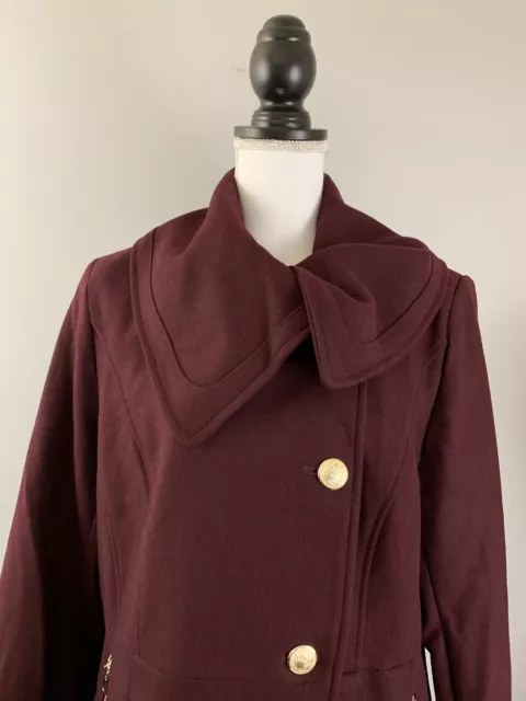 LIZ CLAIBORNE NWT $220 Mid Weight Pea Coat Wine Wool Blend Double Breasted Large 2