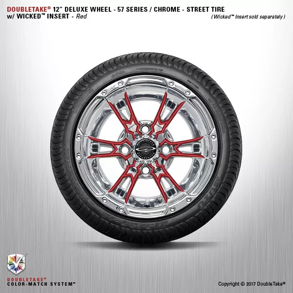 Set De 4 Double Take Chrome Rouge 57 Séries Roue Et Pneu 12 " Golf Cart