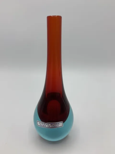 Vintage Murano Italy Glass Stem Bud Vase Sommerso Red Aqua 6 Inch Beautiful