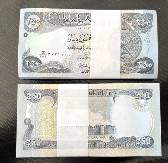 25,000 New Iraqi Dinars 100 x 250 Dinars 2018 P-New IQD Full Bundle UNC