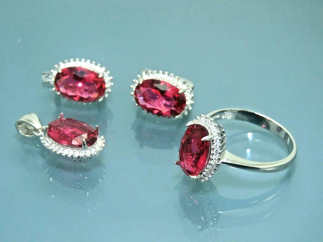 Turkish Handmade Jewelry 925 Sterling Silver Ruby Stone Women Earring Set