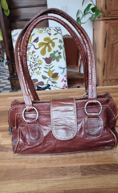 Petit Sac Femme Porte Épaule En Cuir Marron TBE