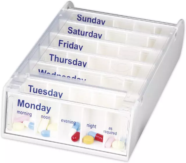 Anabox wöchentlicher Pillen-Organizer, 7-Tage-Pillendose, praktische organisierte Tablette weiß, 19 x