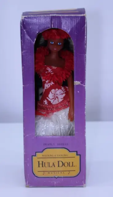 VTG 1993 Walking & Dancing Musical Pearly Shells Hula Girl Doll Red White Box