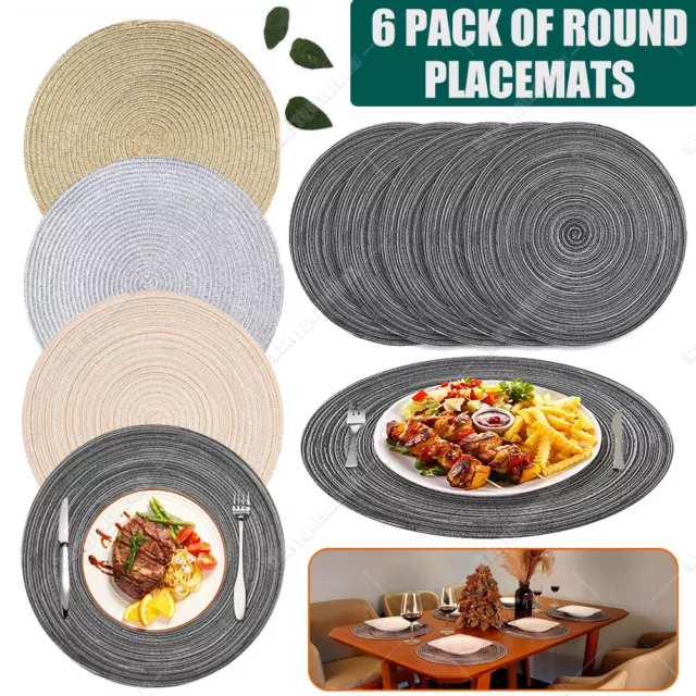 Set of 6 Round Placemats Jacquard Weaved Non Slip Table Place Mats Dining Table