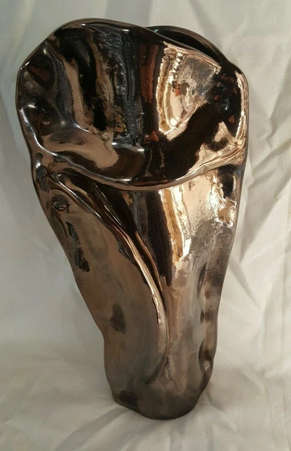 Ancien Vase Signé MAX IDLAS Forme Libre Céramique effet métallisé original 1,7kg