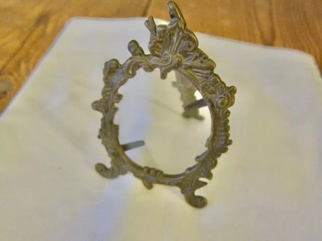 Antique Art Nouveau Miniature Brass Oval Photo Frame, Easel Back