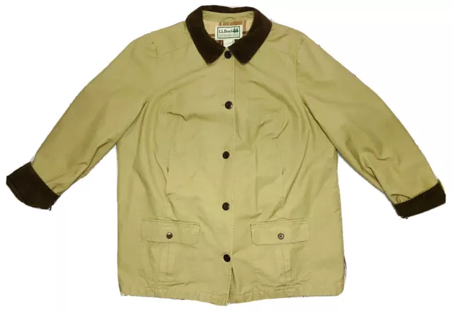 L.L. Bean Women's Beige Flannel Lined Corduroy Collar Barn Chore Jacket; Size 2X