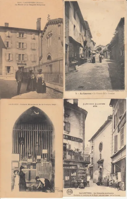 Lot of 4 old postcards LA LOUVESC village ARDECHE