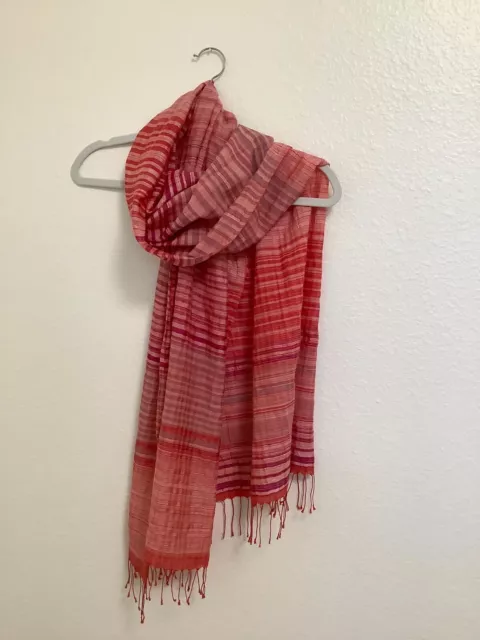EILEEN FISHER GORGEOUS Silk Red Stripes With Fringes Scarf Made In ...