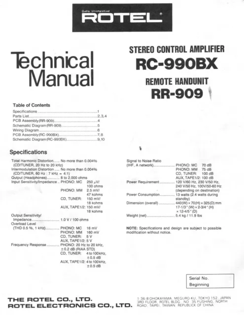 Service Manual-Anleitung für Rotel RC-990 BX, RR-909