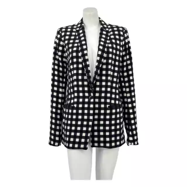 Banana Republic Women Gingham Blazer Size 10 Tall Navy Black Single Button Lined