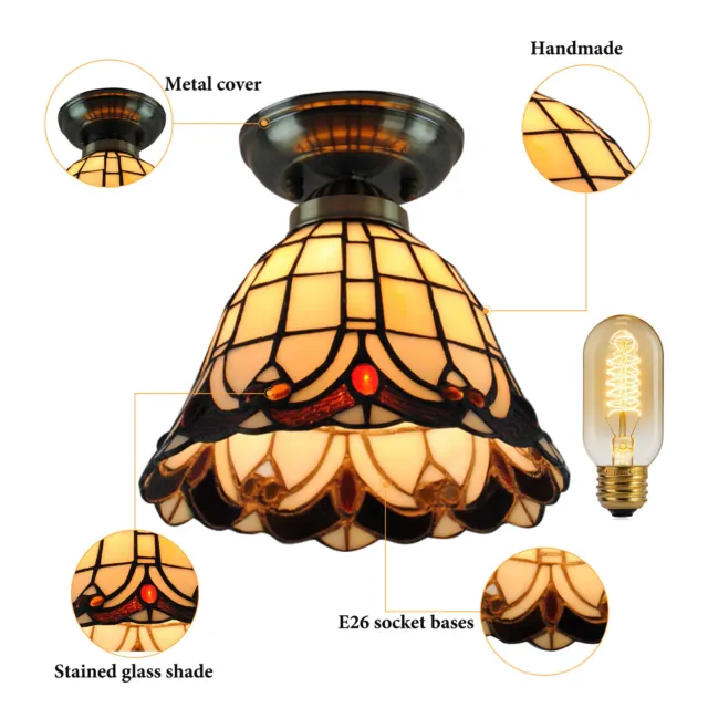 Tiffany Style Baroque Bowl Stained Glass Shade Ceiling Light Fixture Flush Mount