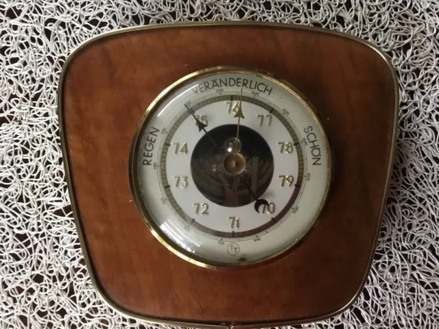 Retro  Wetter Station Barometer Holz Messing Vintage 60's Jahre