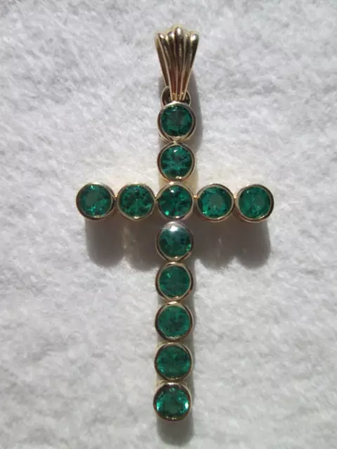 EXQUISITE 14K YELLOW Gold Genuine Natural Emerald Cross Pendant- ONE OF ...