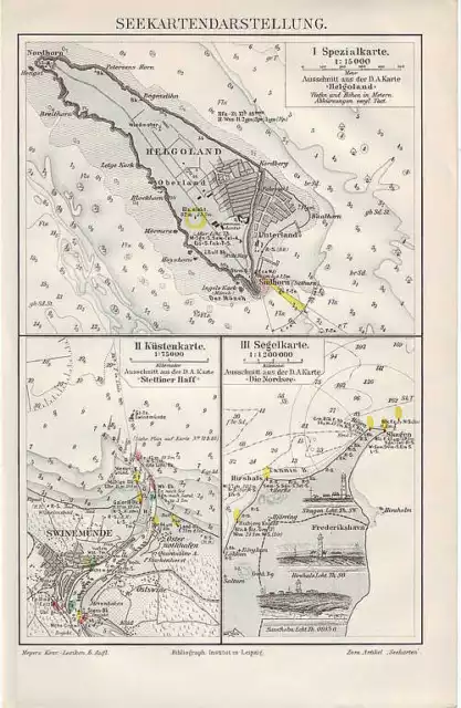 SEEKARTE Seglerkarte um 1905 Helgoland Nordsee Leuchttürme Swinewmünde