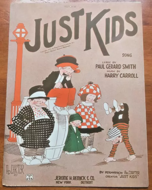 1924 COMIC STRIP BASED sheet music JUST KIDS cartoonist Ad.CARTER King Features