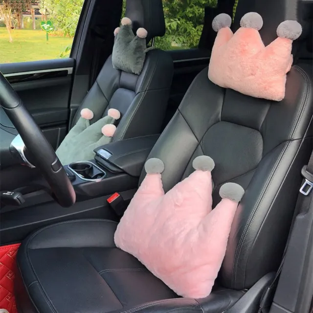 Soft Crown Car Plush Headrest Plush Crown Car Waist Pillow  Car Accessories