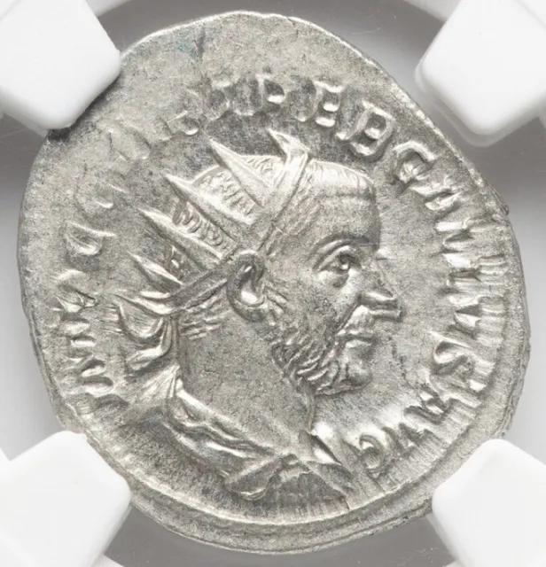 NGC AU Trebonianus Gallus 251-253 AD Roman Empire AR Double Denarius Silver Coin