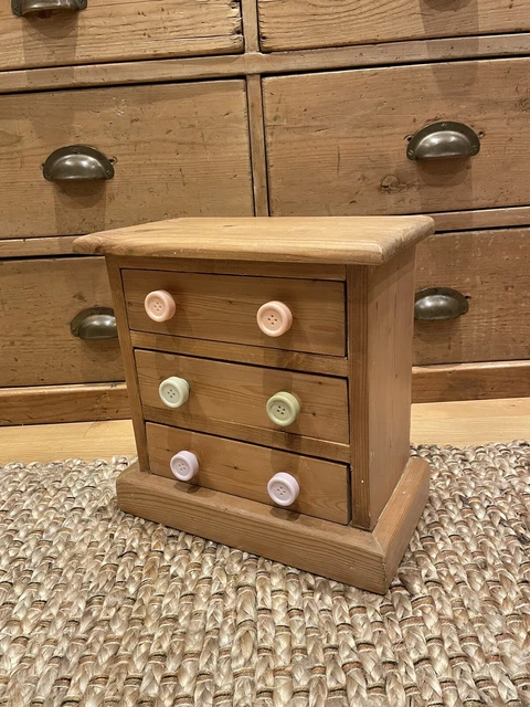Vintage Style Pine Miniature Chest Of 3 Drawers-Jewellery-Furniture-Sewing