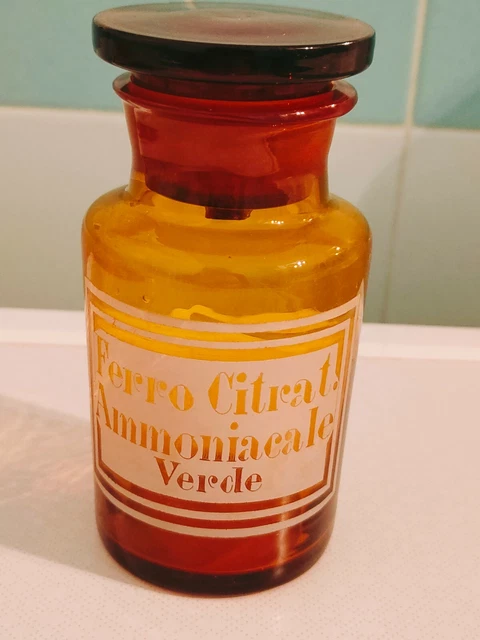 ANTICO VASO  Laboratorio Farmacia FERRO CITRAT. AMMONIACALE VERDE vetro ambrato