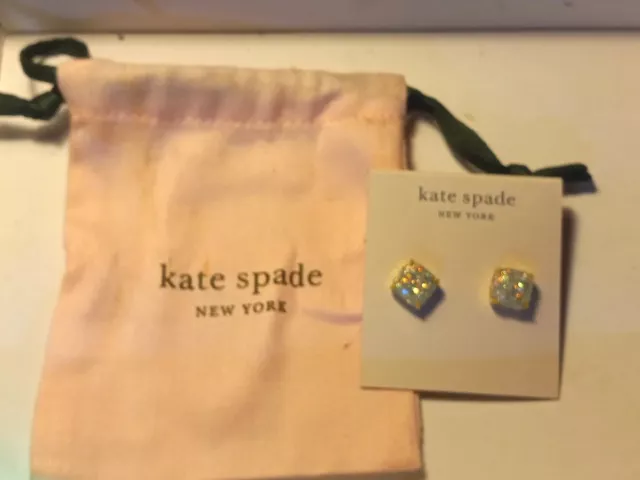 Kate Spade New York Mini Small Square Stud Earrings Opal Glitter Gold NEW