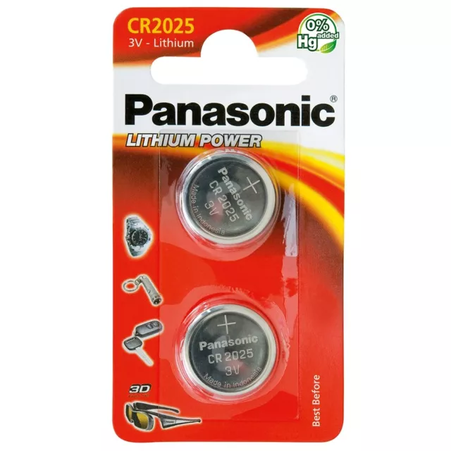 Panasonic CR2025 DL2025 BR2025 3V Lithium Coin Cell Batteries x 2 *Long Expiry*