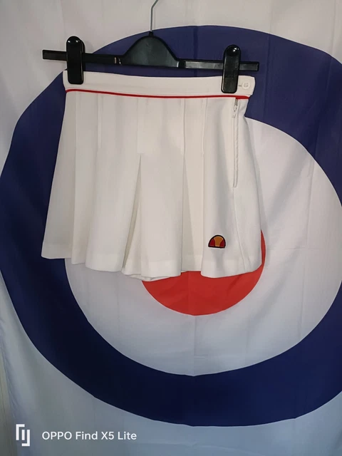 Gonna da tennis vintage Ellesse anni '80 retrò bianca UK taglia S/M 26 pollici