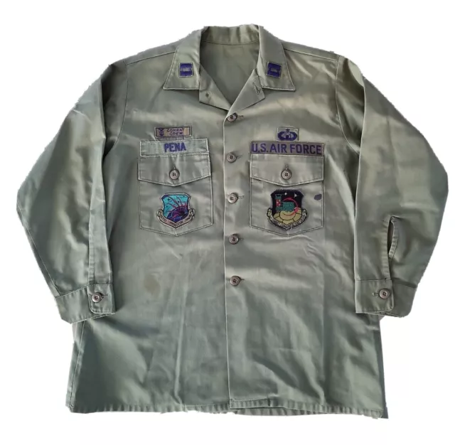 Vtg 70s Named Captain Military Shirt USAF OG Post Vietnam Era Combat Crew ACC