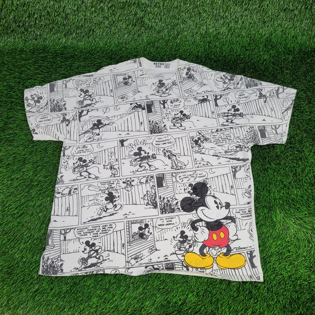 WALT DISNEY MICKEY Mouse Comic Strip Shirt Men XL Black White AllOver
