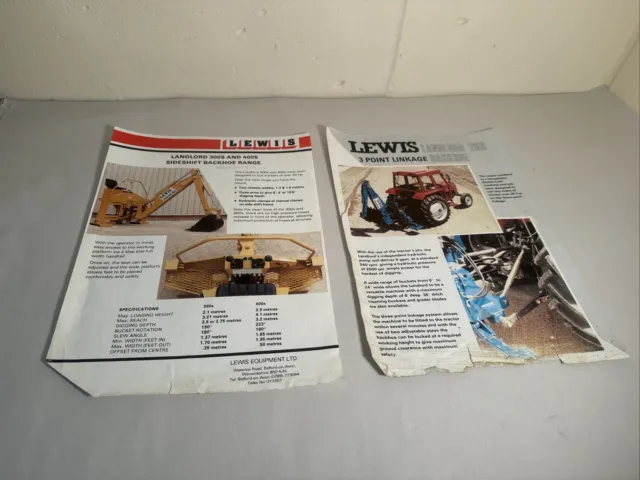 Lewis Backhoe Landlord 200 Tractor Original 80s 90s Sales Brochure Spec Sheet x2