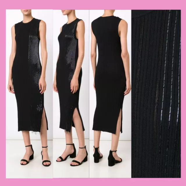 NWT $595 GREY JASON WU Beaded Knit Midi Dress in Black [SZ Small ] #F342 3