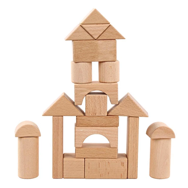 Bloc De Construction En Bois Naturel Ensemble D'empilement Cubes éducatifs
