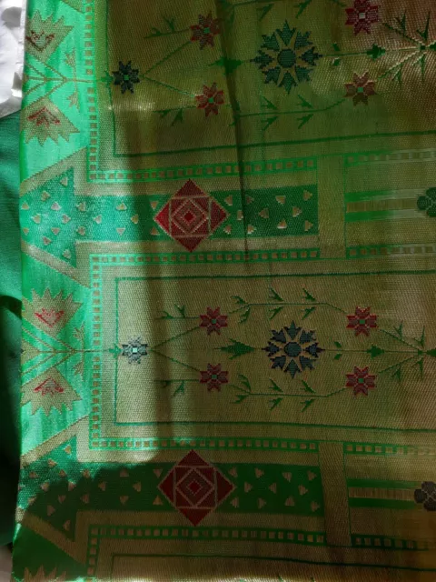 Sari Donna Indian Pura Seta In Verde. Nuovo 2