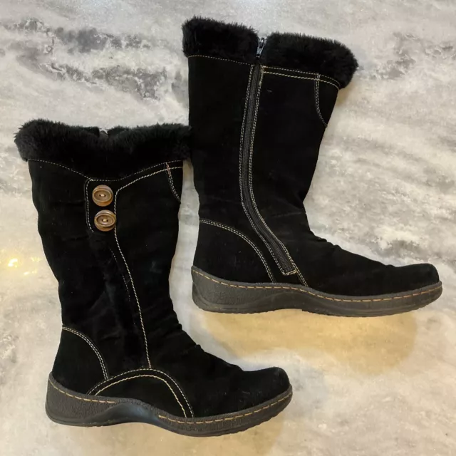 BareTraps Elister Black Suede Boots Faux Fur Lined Size 9.5 M Winter Snow Warm