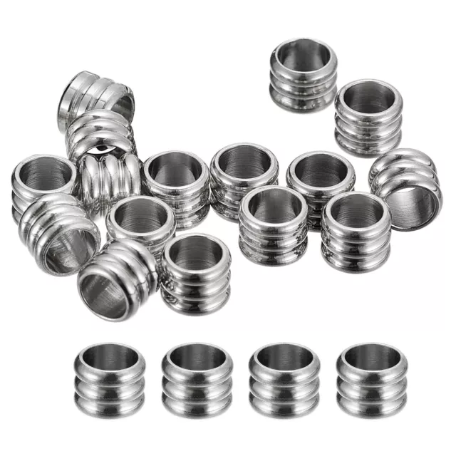 20Pcs Sleeve Column Beads, 5.5x7x5mm Crimp End Spacer for DIY, Silver Tone