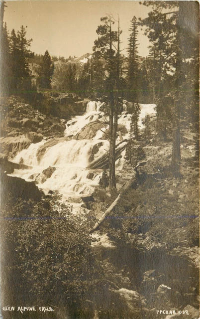 CA California Lake Tahoe Glen Alpine Falls RPPC 1913 Real Photo Postcard