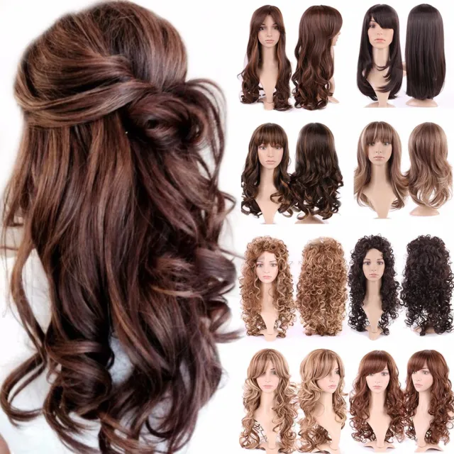 Top Quality Long Synthetic Hair Wigs Natural Curly Straight Wavy Full Wig Soft #