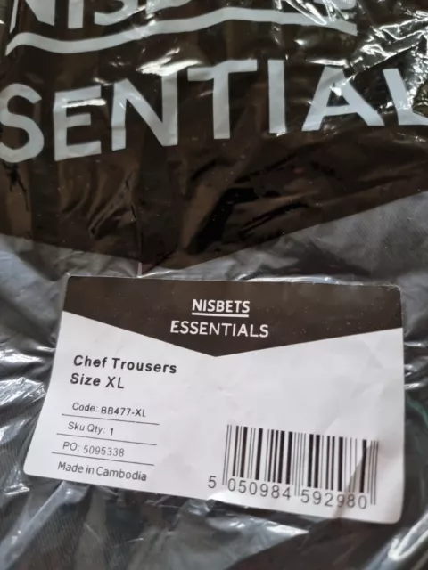 Nisbets Essentials neue Unisex Kochhose schwarz elastisch GRÖSSE XL