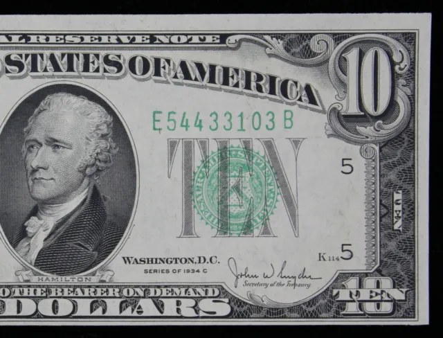 $10 1934C CU Federal Reserve Note E54433103B series C, ten dollar, Richmond E5