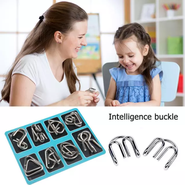 8pcs Children Adults Anti-Stress Reliever Gift Blue Metal Montessori Wire IQ Toy