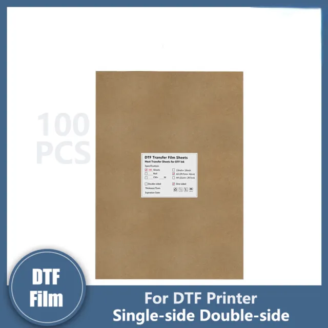 100 PIEZAS A3 DTF película simple doble 75U para impresión de película de transferencia directa L1800