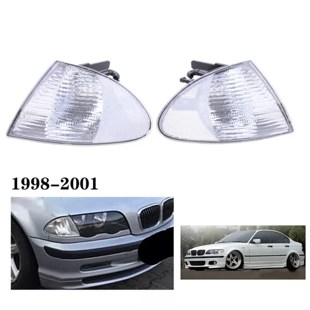 Pair Clear Lens Corner Parking Signal Light for 1999-01 BMW E46 3-Series Sedan