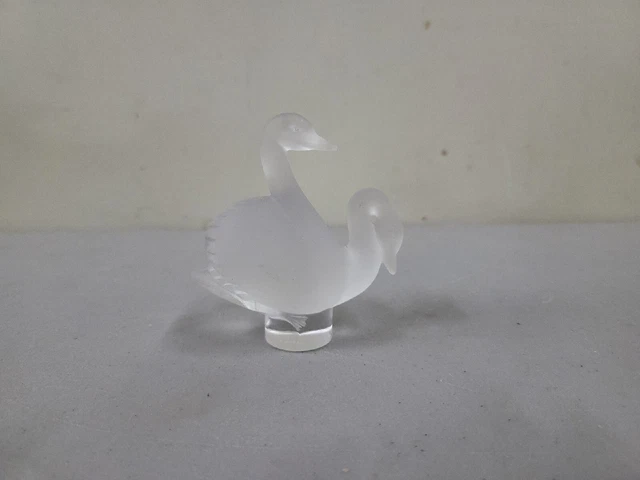 Vtg Lalique Crystal Frosted Glass Pair Of Swans Figurine Paperweight Signed 3,25
