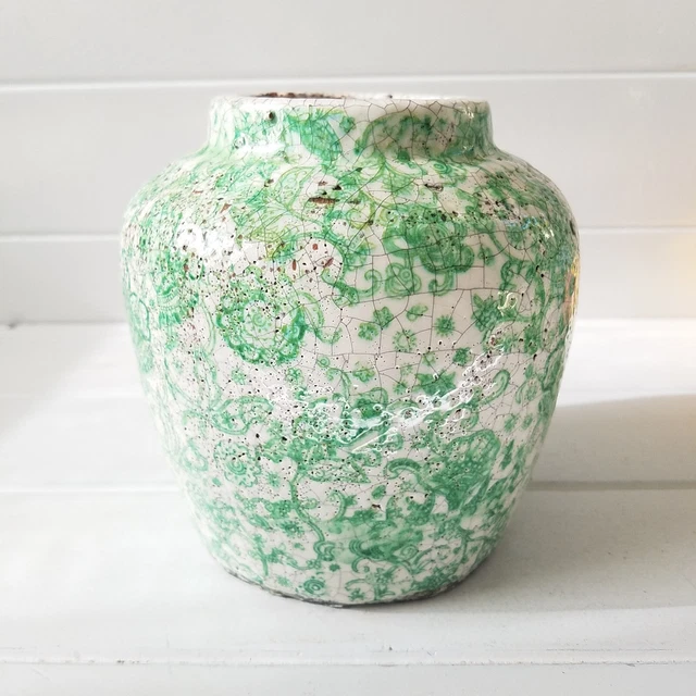 ANTHROPOLOGIE Wafture Planter Vase Urn Jar, Terracotta w/ Crackle Glaze HTF