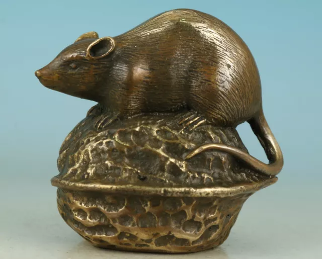 Lovely Asian Chinese Old Brass Hand Carved Mouse Collect Statue Decoration