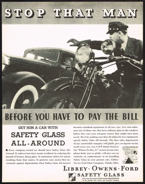 1930s BIG Original Vintage Police Man Motorcycle Car Photo Print Ad