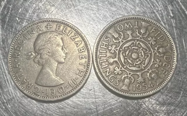 1954 Queen Elizabeth II Two Shilling/Florin UK Coin - circulated